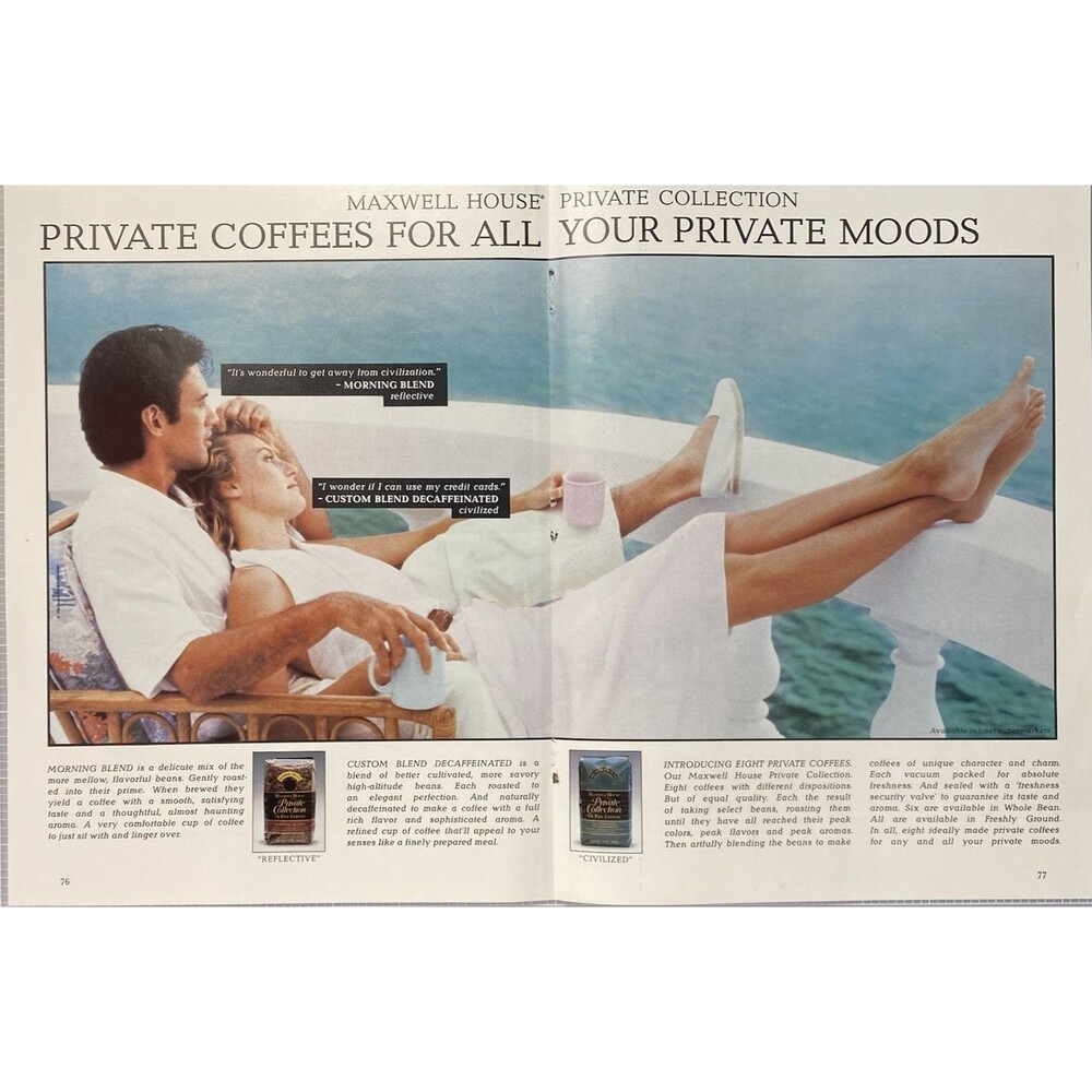 Maxwell House Private Collection "Private Coffee for Private Moods"2-Page Ad '87